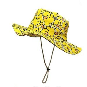 Yellow Duck Playful Pattern Wide Brim Bucket Sun Hat Unisex Child Size
